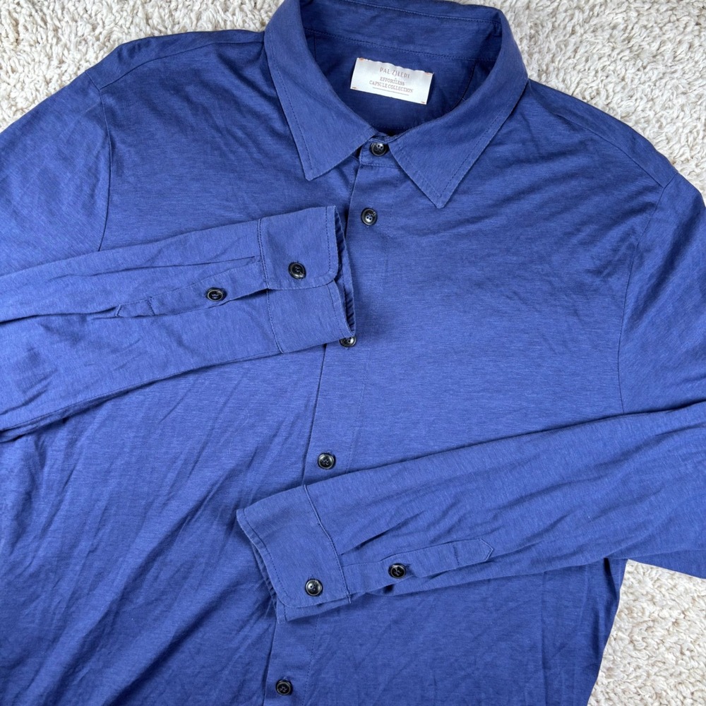 Pal Zileri Men Button Up Shirt IT 52 (US L) Blue Lyocell Cotton L/S Quiet Luxury